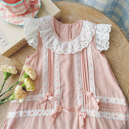 MyKids-USA® Flowers Pattern Lace Trim Fly Sleeves Dress for Stylish Girls
