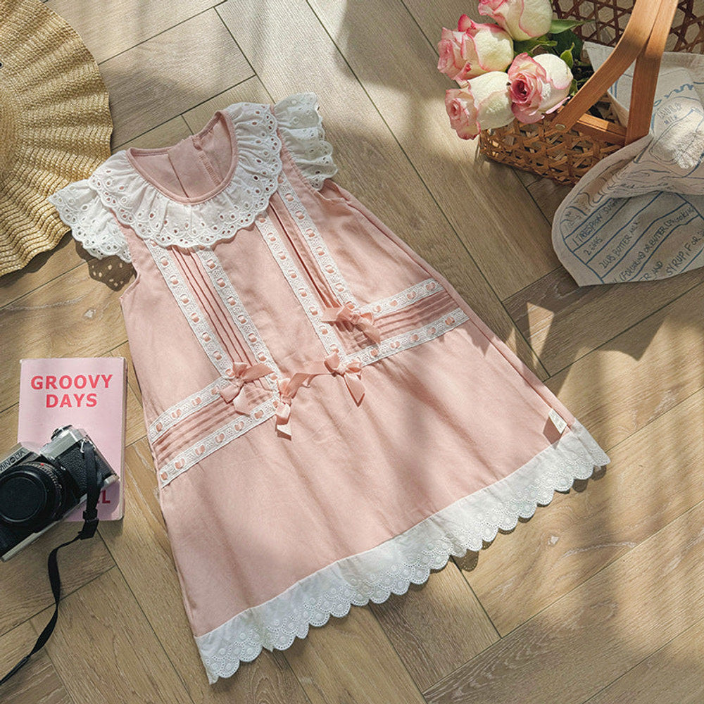 MyKids-USA® Flowers Pattern Lace Trim Fly Sleeves Dress for Stylish Girls