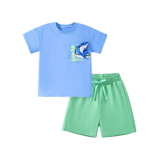 MyKids-USA® Baby Kids Shark Cartoon Pattern T-shirt and Shorts Clothing Set for Boys