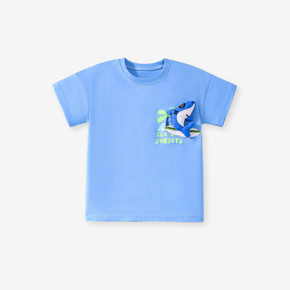 MyKids-USA® Baby Kids Shark Cartoon Pattern T-shirt and Shorts Clothing Set for Boys