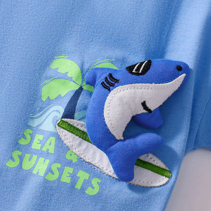 MyKids-USA® Baby Kids Shark Cartoon Pattern T-shirt and Shorts Clothing Set for Boys
