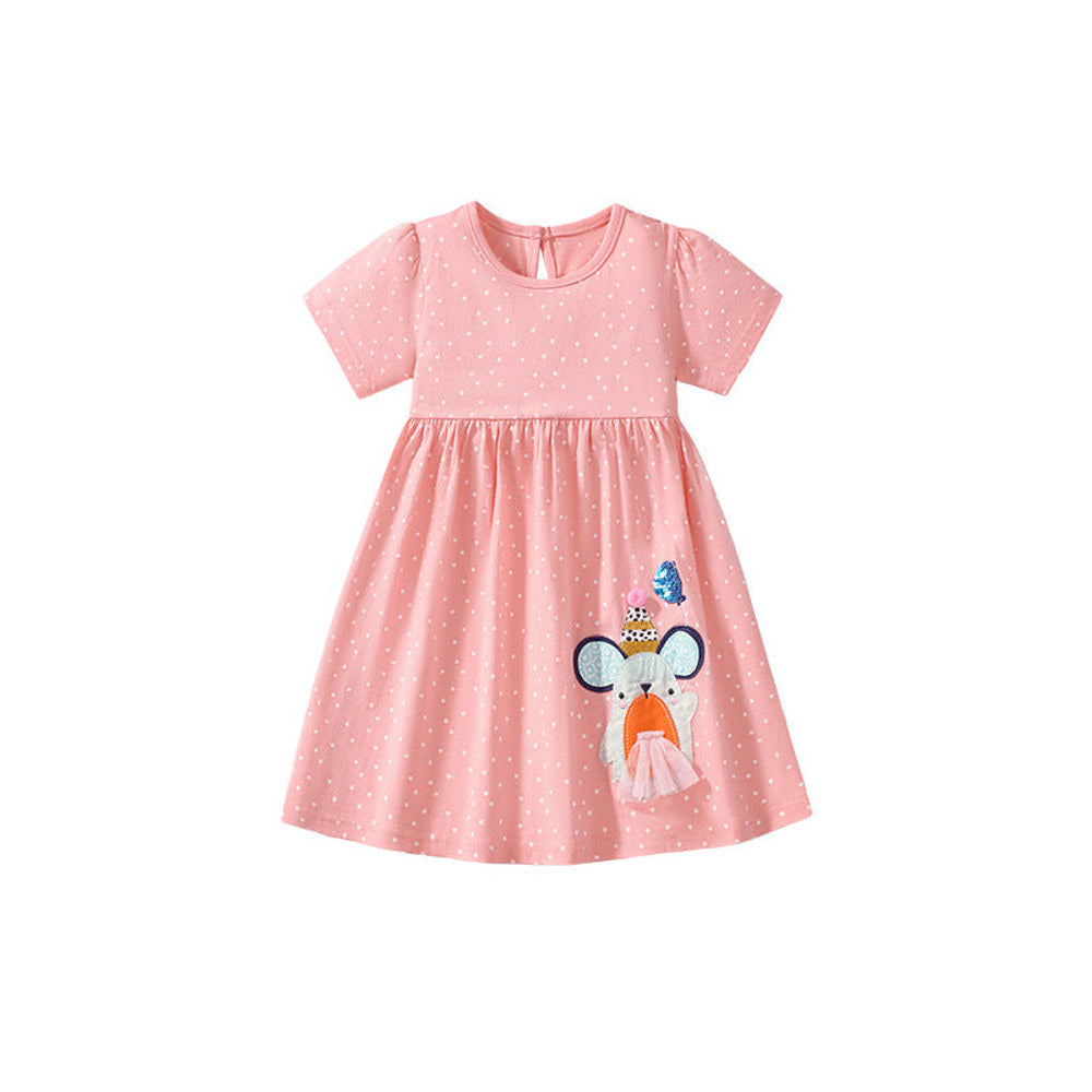 MyKids-USA® Animals Cartoon Pattern Short Sleeves Dress for Stylish Girls