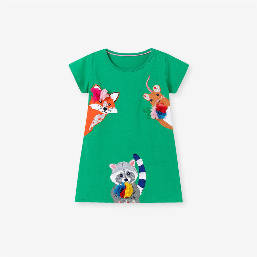 MyKids-USA® Animals Cartoon Pattern Short Sleeves Dress for Stylish Girls