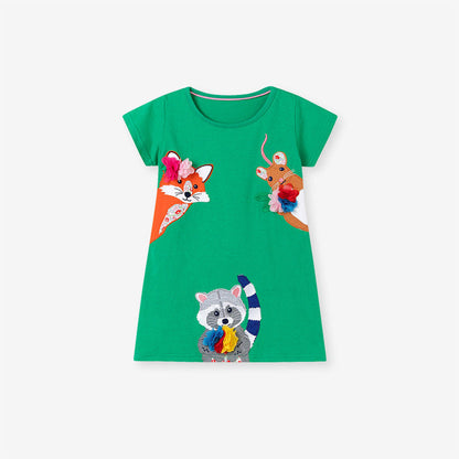 MyKids-USA® Animals Cartoon Pattern Short Sleeves Dress for Stylish Girls