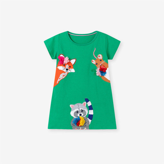 MyKids-USA® Summer Arrival Animals Cartoon Pattern Short Sleeves Dress for Stylish Girls