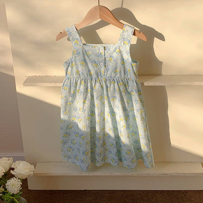 MyKids-USA® Flowers Pattern Sleeveless Strap Dress for Stylish Girls
