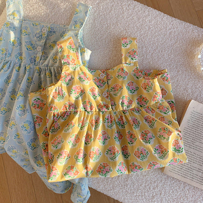 MyKids-USA® Flowers Pattern Sleeveless Strap Dress for Stylish Girls
