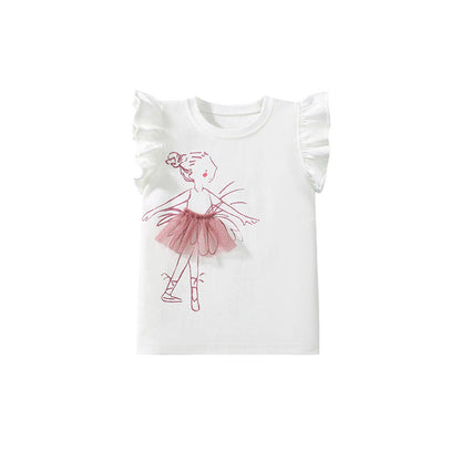 MyKids-USA® Kids’ Dancing Girls Pattern Fly Sleeves T-shirt in European and American Style