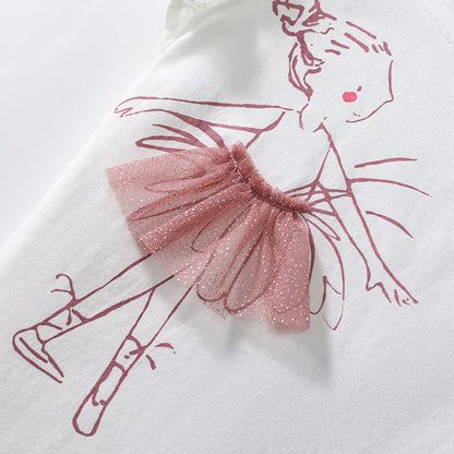 MyKids-USA® Kids’ Dancing Girls Pattern Fly Sleeves T-shirt in European and American Style