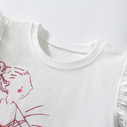 MyKids-USA® Kids’ Dancing Girls Pattern Fly Sleeves T-shirt in European and American Style