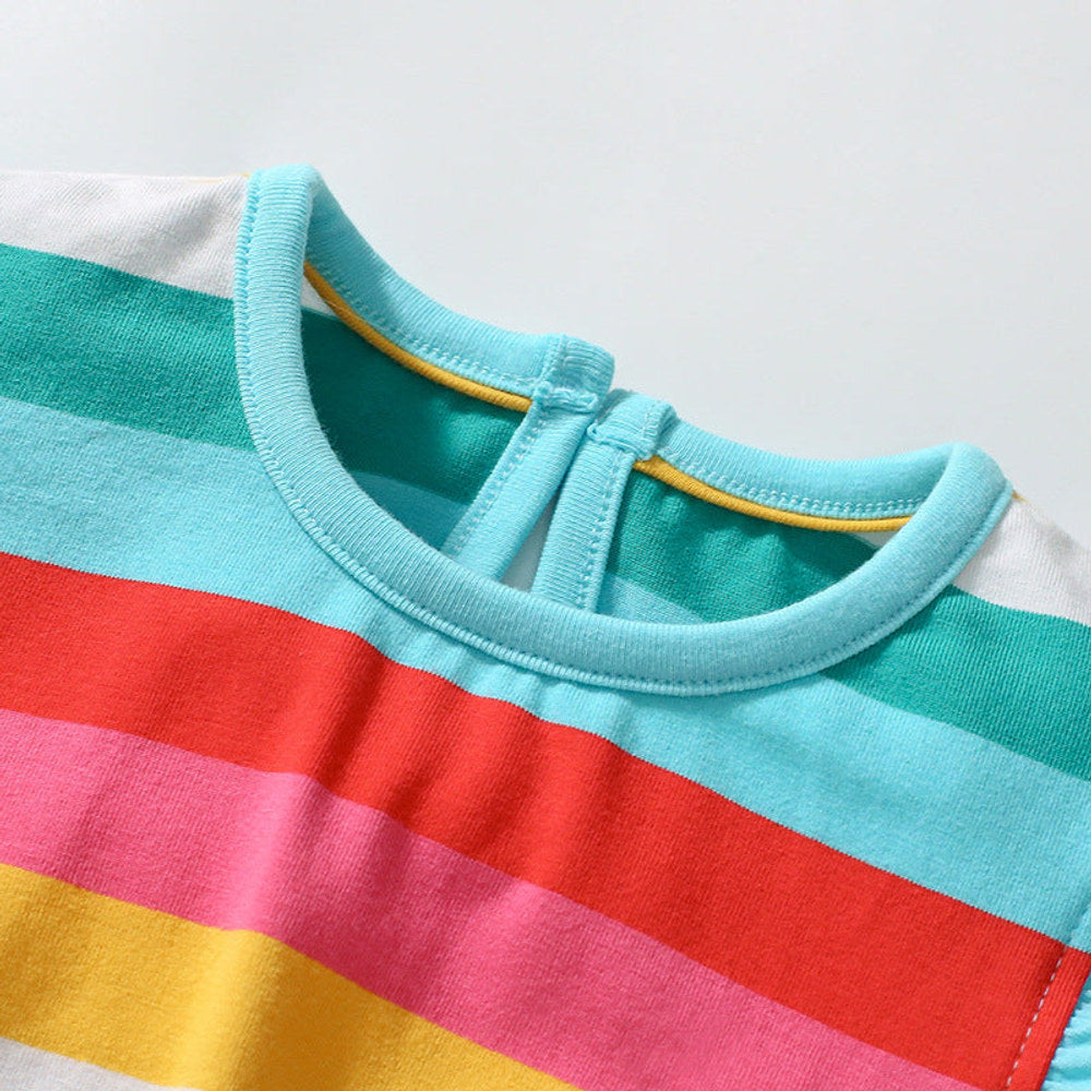 MyKids-USA® Colorful Striped Pattern Fly Sleeves Dress for Stylish Girls