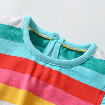 MyKids-USA® Colorful Striped Pattern Fly Sleeves Dress for Stylish Girls