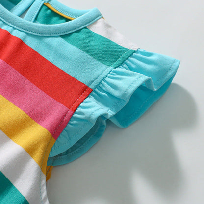 MyKids-USA® Colorful Striped Pattern Fly Sleeves Dress for Stylish Girls