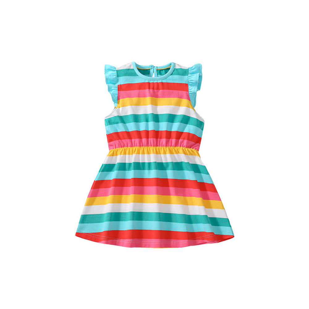 MyKids-USA® Colorful Striped Pattern Fly Sleeves Dress for Stylish Girls