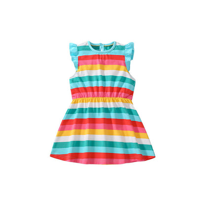 MyKids-USA® Colorful Striped Pattern Fly Sleeves Dress for Stylish Girls