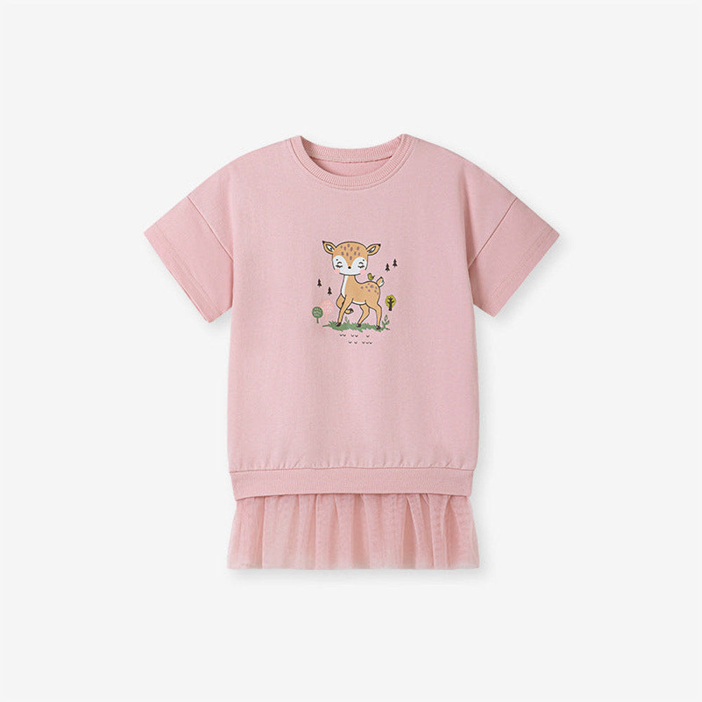 MyKids-USA® Cute Deer Pattern Short Sleeves Tulle Dress for Stylish Girls