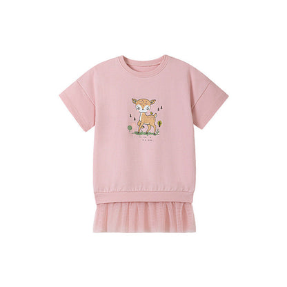 MyKids-USA® Cute Deer Pattern Short Sleeves Tulle Dress for Stylish Girls