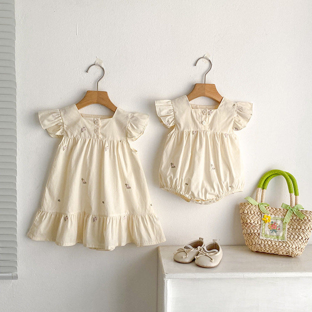 MyKids-USA® Baby Girls French-style Floral Short-sleeved bodysuit or Dress – Princess Sister Matching