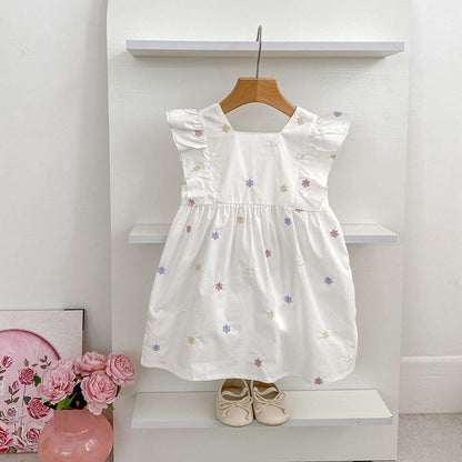 MyKids-USA® Star Pattern Fly Sleeves Square Neck Dress/bodysuit for Stylish Girls