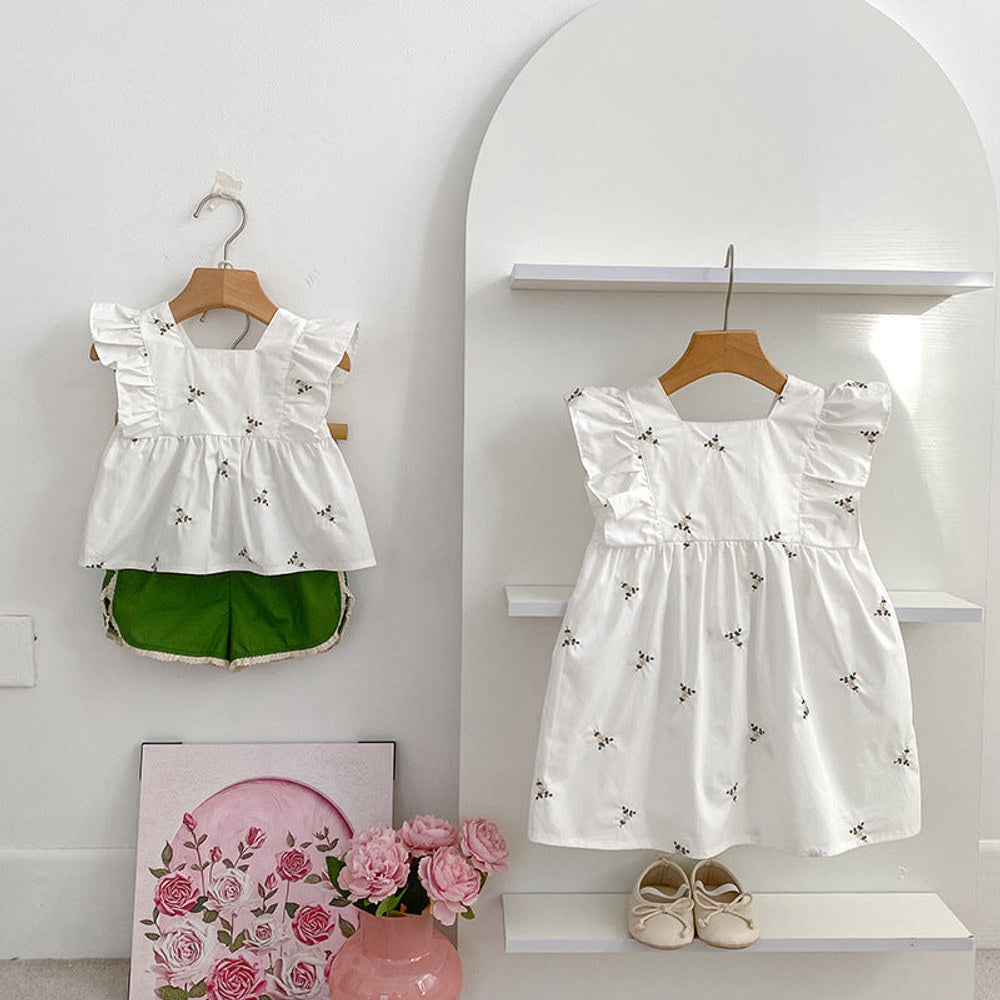 MyKids-USA® Floral Pattern Fly Sleeves Square Neck Top and Shorts Set/Dress for Stylish Girls