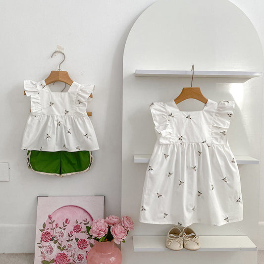 MyKids-USA® Floral Pattern Fly Sleeves Square Neck Top and Shorts Set/Dress for Stylish Girls