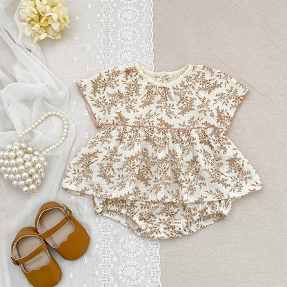 MyKids-USA® Thin Floral Pattern Short Sleeves Crew Neck bodysuit for Stylish Girls