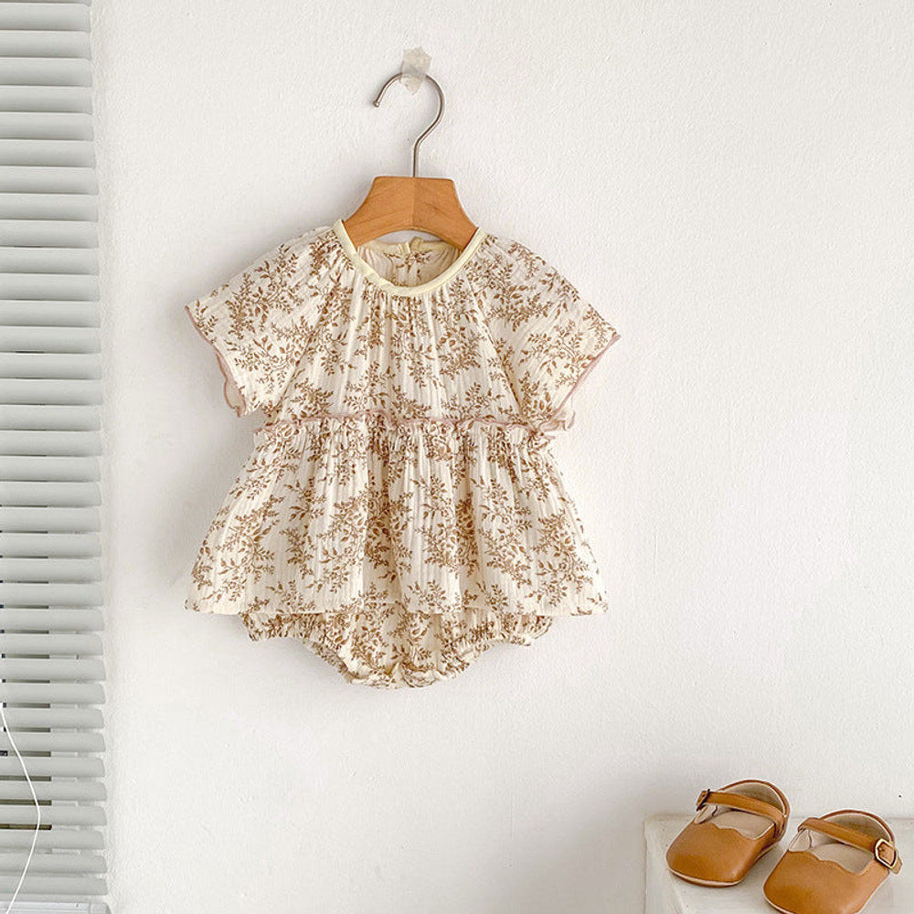 MyKids-USA® Thin Floral Pattern Short Sleeves Crew Neck bodysuit for Stylish Girls