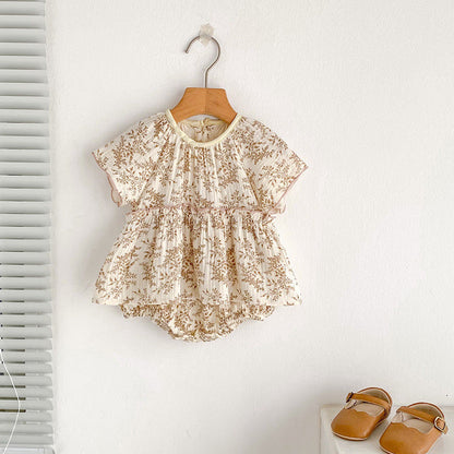 MyKids-USA® Thin Floral Pattern Short Sleeves Crew Neck bodysuit for Stylish Girls