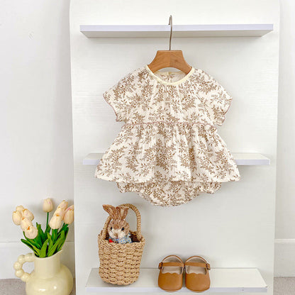 MyKids-USA® Thin Floral Pattern Short Sleeves Crew Neck bodysuit for Stylish Girls