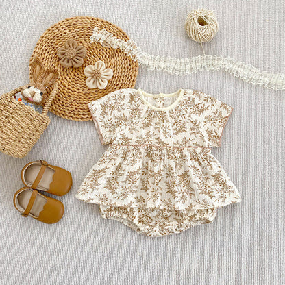 MyKids-USA® Thin Floral Pattern Short Sleeves Crew Neck bodysuit for Stylish Girls