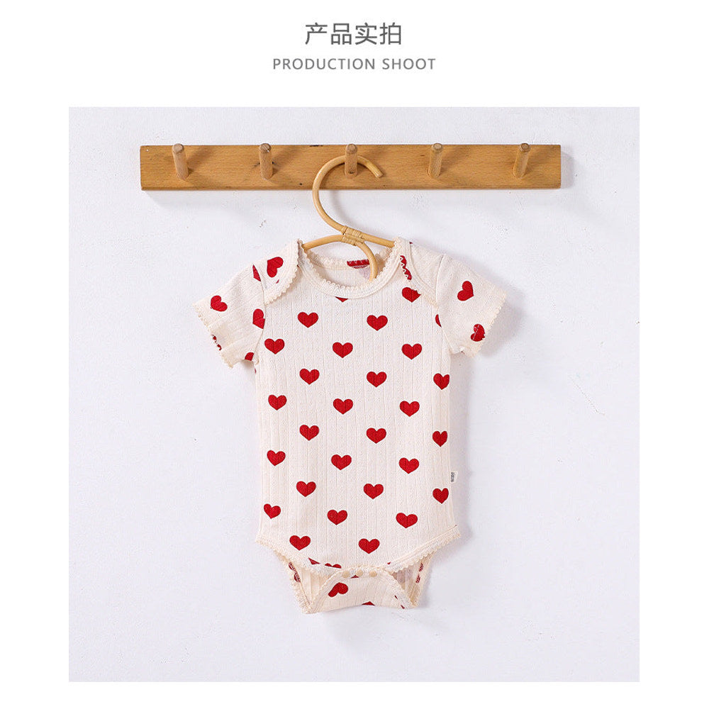 MyKids-USA® Baby Girls Crew Neck Short Sleeves Heart Pattern bodysuit Bodysuits