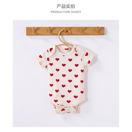 MyKids-USA® Baby Girls Crew Neck Short Sleeves Heart Pattern bodysuit Bodysuits