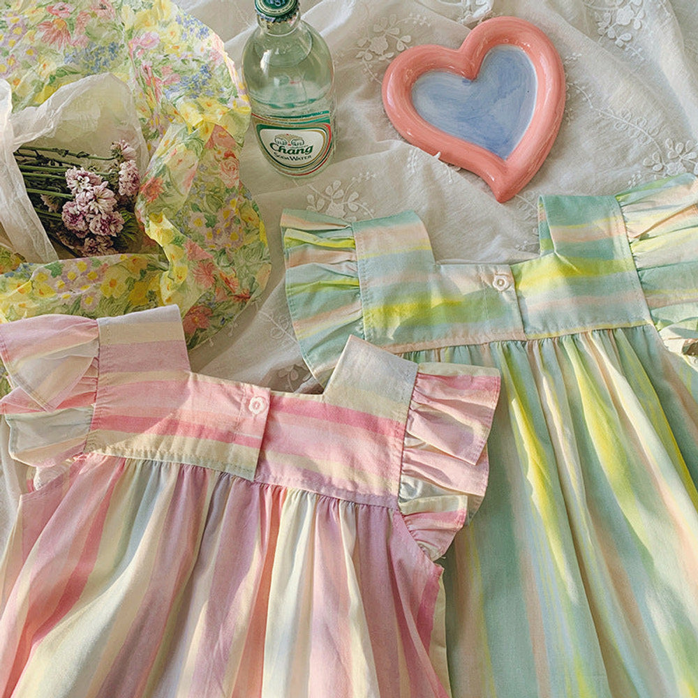 MyKids-USA® Baby Kids Girls Fly Sleeves Striped Pattern Dress