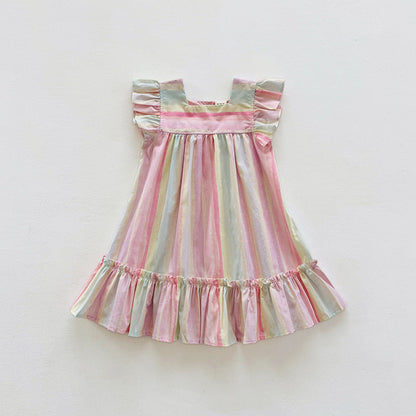 MyKids-USA® Baby Kids Girls Fly Sleeves Striped Pattern Dress