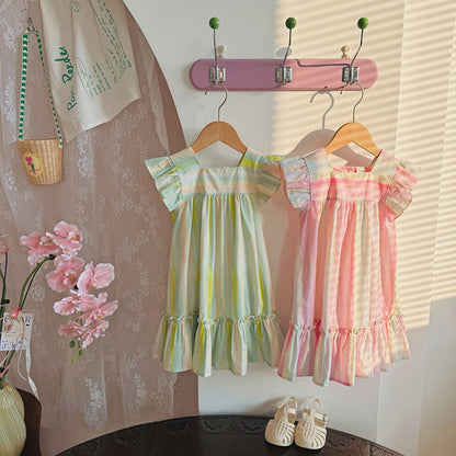 MyKids-USA® Baby Kids Girls Fly Sleeves Striped Pattern Dress