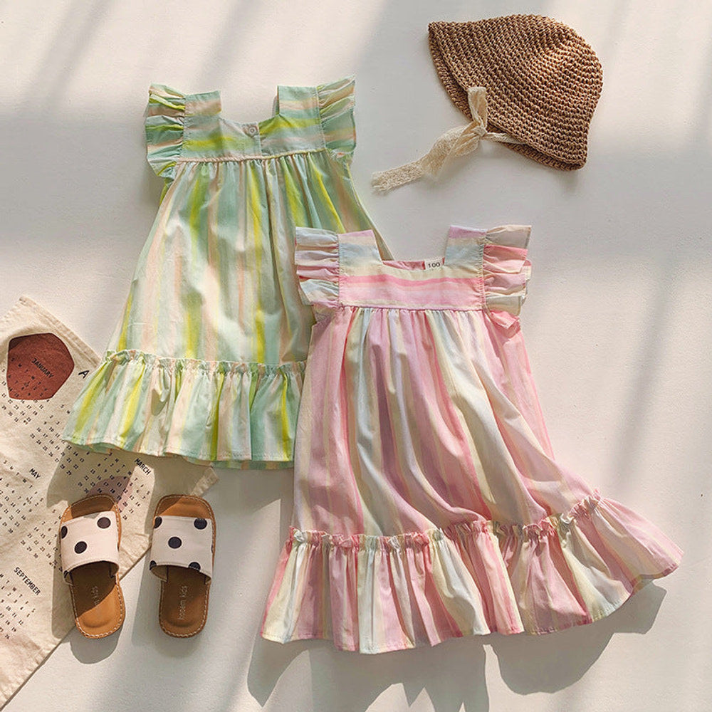 MyKids-USA® Baby Kids Girls Fly Sleeves Striped Pattern Dress