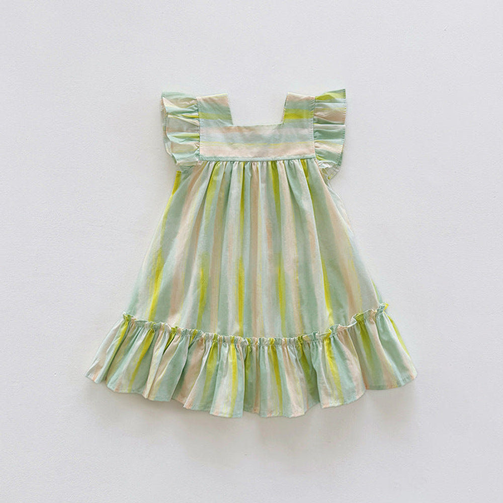 MyKids-USA® Baby Kids Girls Fly Sleeves Striped Pattern Dress