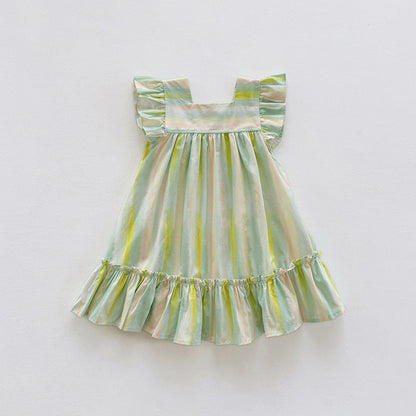 MyKids-USA® Baby Kids Girls Fly Sleeves Striped Pattern Dress