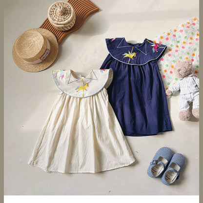 MyKids-USA® Baby Kids Girls Sleeveless Unicorns Pattern Embroidered Dress