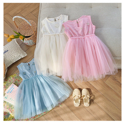 MyKids-USA® Butterfly Pattern Embroidered Sleeveless Dress for Stylish Girls