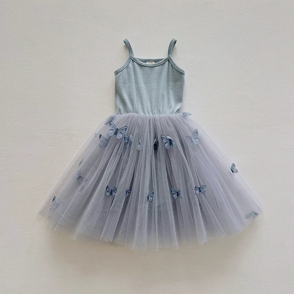 MyKids-USA® Butterfly Pattern Sleeveless Tulle Patchwork Dress for Stylish Girls