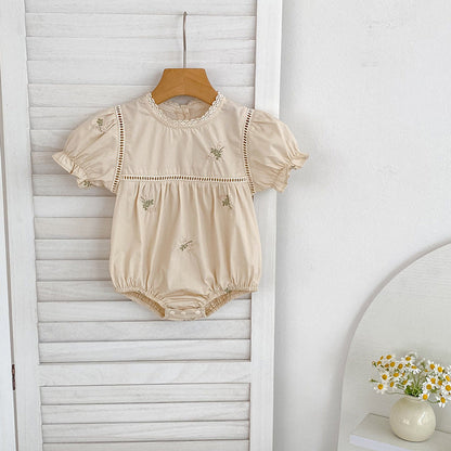 MyKids-USA® Flowers Pattern Embroidered Short Sleeves Dress/bodysuit for Stylish Girls