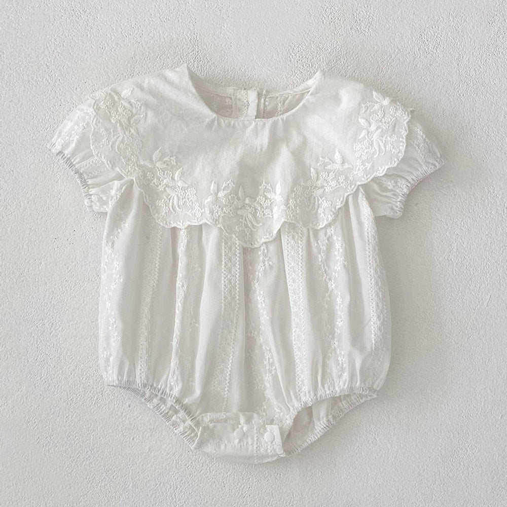 MyKids-USA® Girls Solid Color Simple Floral Embroidery Big Collar bodysuit or Dress – Princess Sister Matching