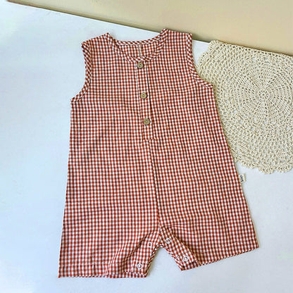 Summer Arrival Baby Unisex Sleeveless Casual Plaid Rompers