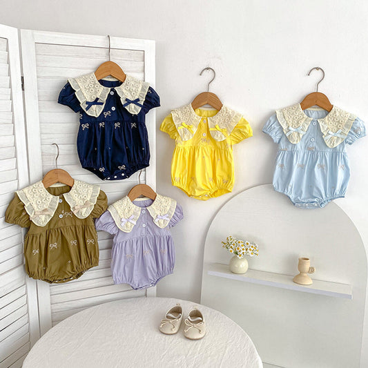 MyKids-USA® Baby Girls French-style Butterfly-Bows Embroidery Pattern Short Sleeves bodysuit