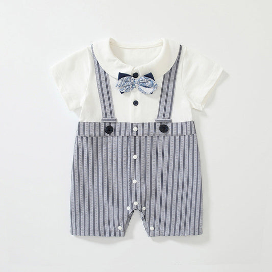 MyKids-USA® Summer Arrival Baby Boys Short Sleeves Cute Striped Overalls Pattern Rompers
