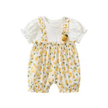 MyKids-USA® Baby Girls Short Sleeves Cute Lemon Overalls Pattern Rompers