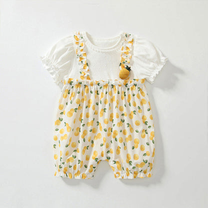 MyKids-USA® Baby Girls Short Sleeves Cute Lemon Overalls Pattern Rompers