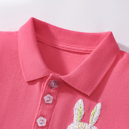 MyKids-USA® Cute Rabbits Pattern Short Sleeves Polo Dress for Stylish Girls