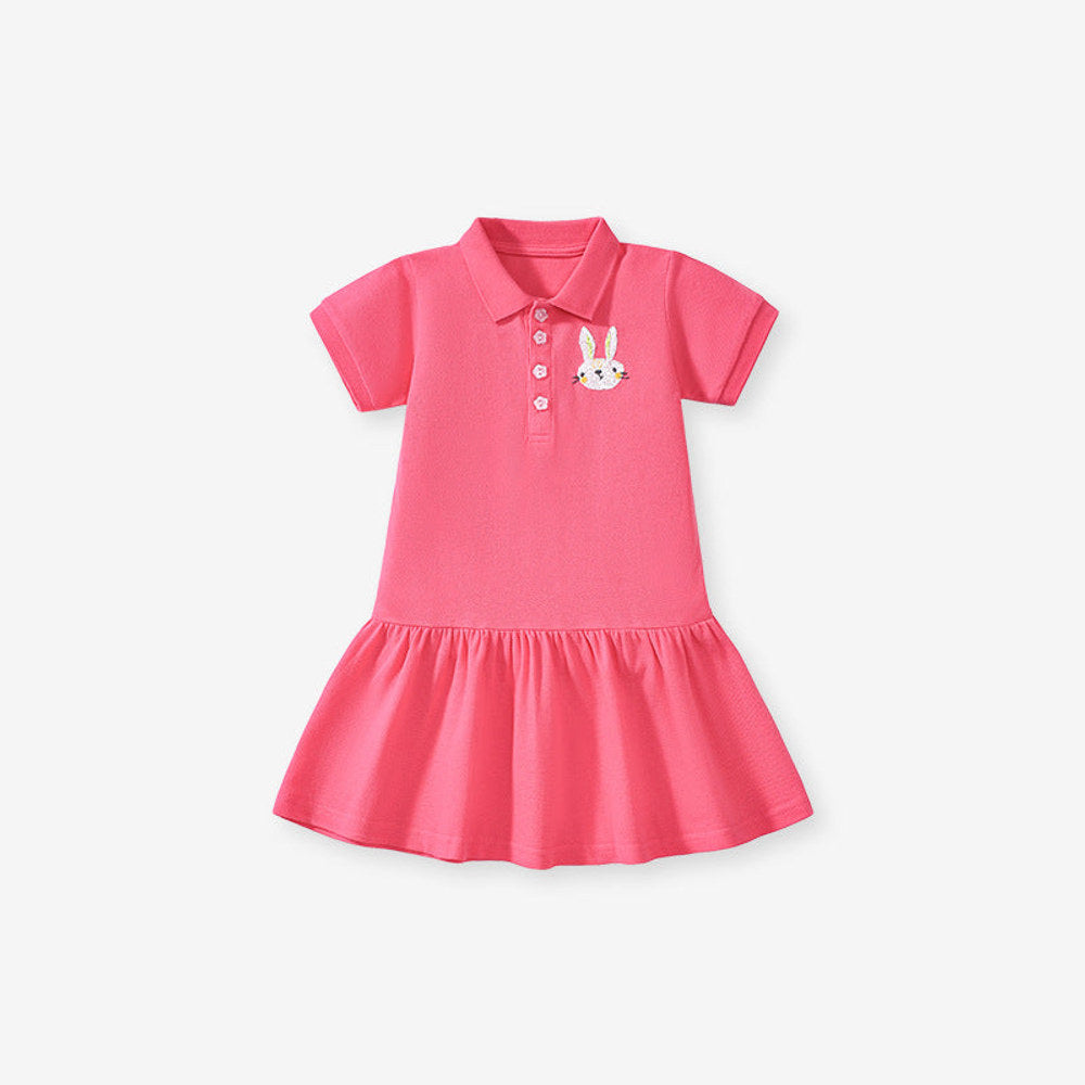 MyKids-USA® Cute Rabbits Pattern Short Sleeves Polo Dress for Stylish Girls